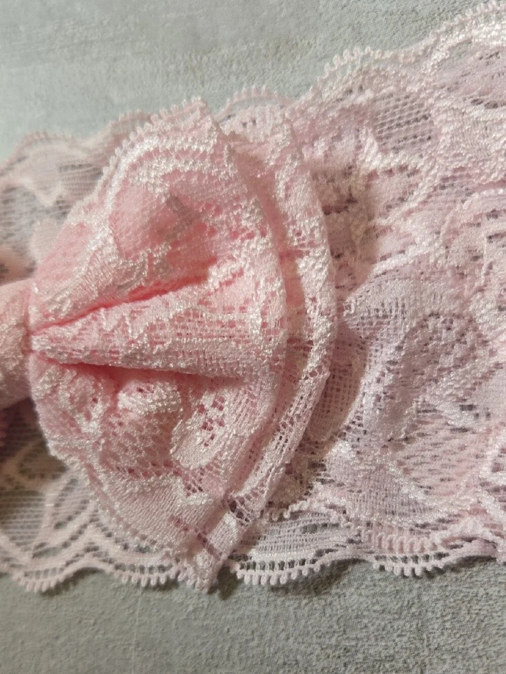 Baby Girl Light Pink Lace Stretch Bow Headband Floral Toddler Hairband Accessory
